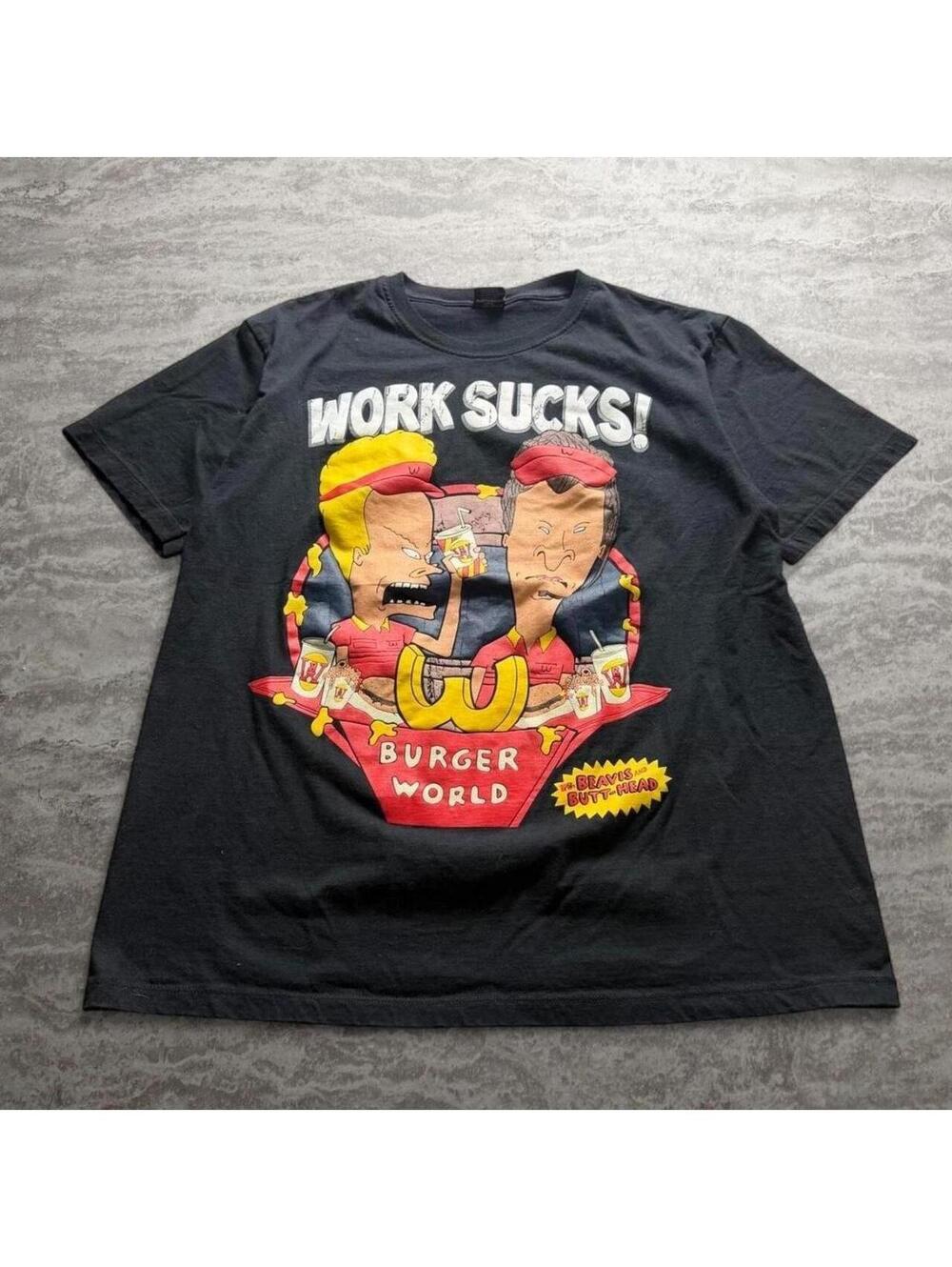 Beavis and Butt-Head Burger World Work Sucks T-Shirt XL